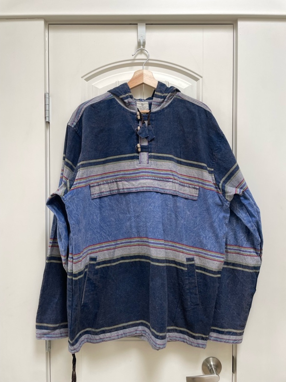 Blue Striped Surf Hooded Pullover Sweater